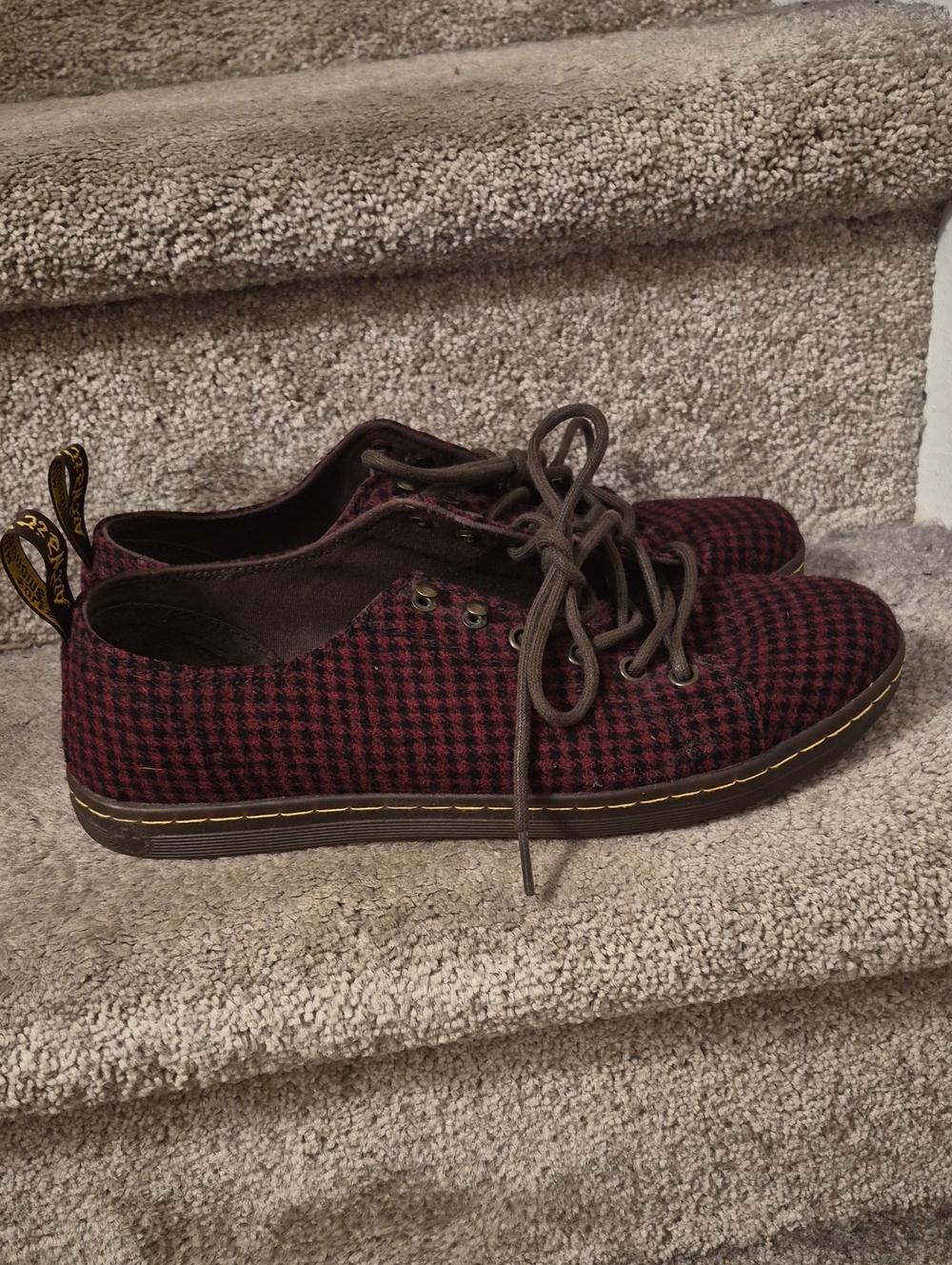 Dr. Martens Low Top Samira Burgundy and Black Houndstooth Casual Shoes